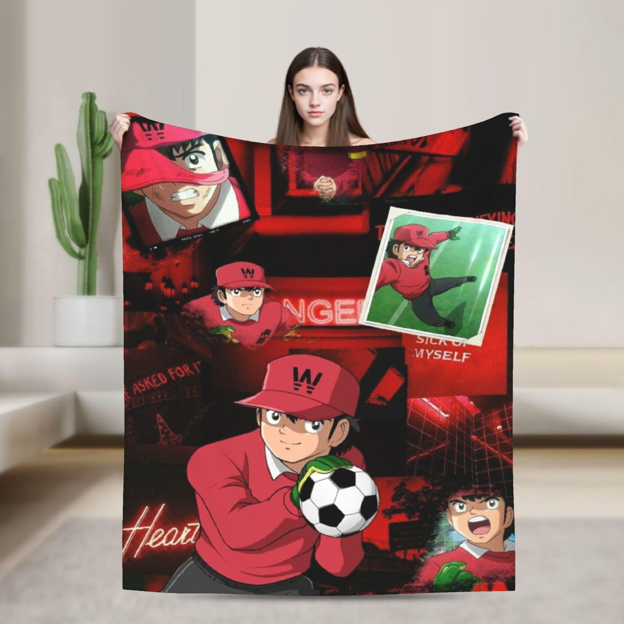 

Captain Tsubasa Warm Soft Blanket Soccer Cartoon Decorative Plush Throw Blanket Print Living Room Flannel Bedspread Bed Cover 80x120cm(31x47inch)