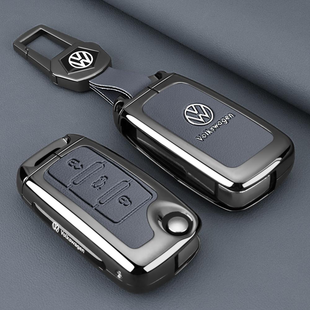 For VW Zinc Alloy Leather Car Key Cover Fob Case Shell for Volkswagen VW Polo Golf Passat Tiguan Beetle Caddy T5 Up Skoda Octa