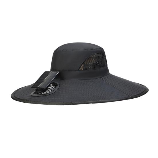 

Solar Fan Bucket Hat Adjustable Wide Brim Sun Hat with Built-in Solar Panel Cooling Fan Hiking Fishing UV Protection One Size A чорний