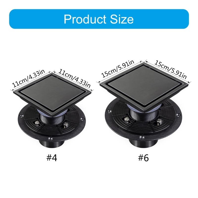 Modern Square Floor Drain for Bathroom 4 Inch Floor Drain Contemporary 4 Inch Square Shower Drain Quick Installation
