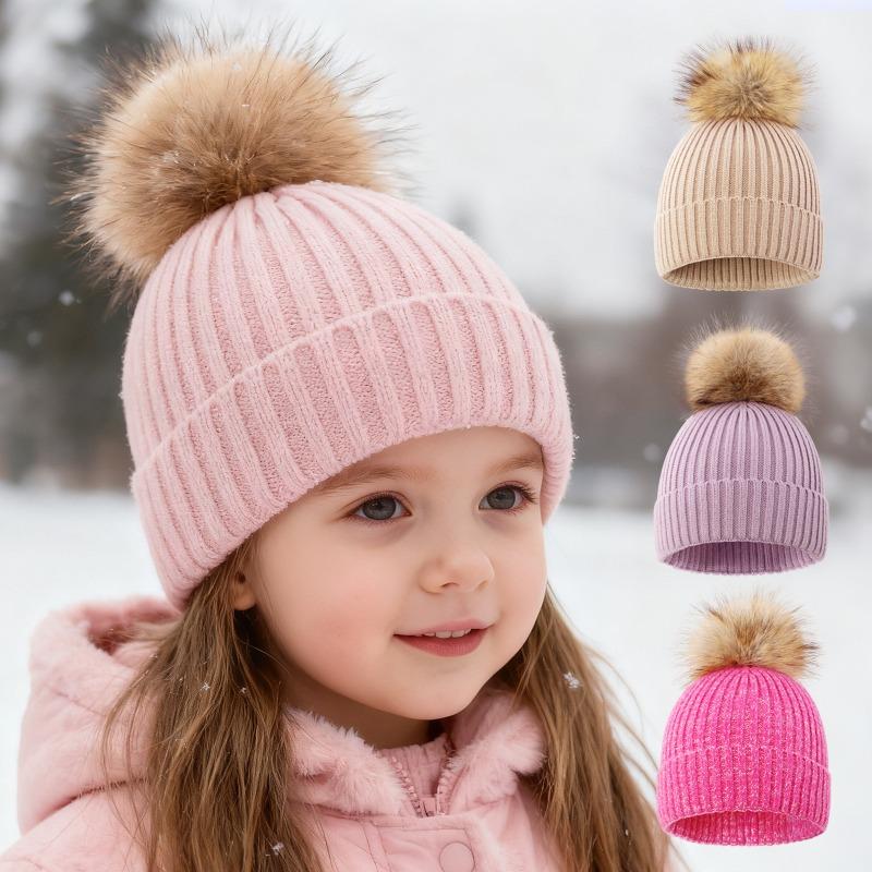 1 Piece Furry Warm Kids Boy Girl Beanie Chic Korean Fashion Crochet Bonnet for Toddler Autumn Winter Thicken Plush Knitted Hat