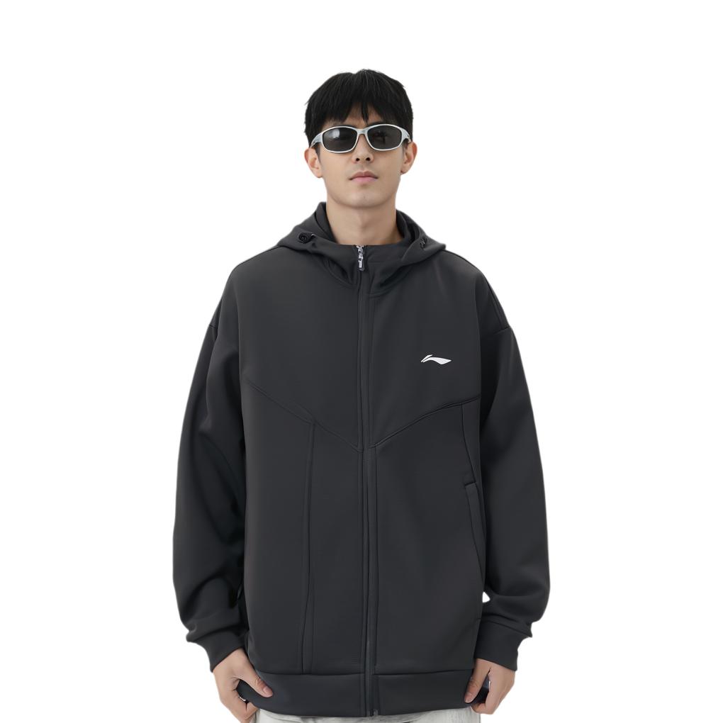 Li-Ning Solid Color Zipper Fleece Hoodie Men Hoodies Black AWDTB33-3