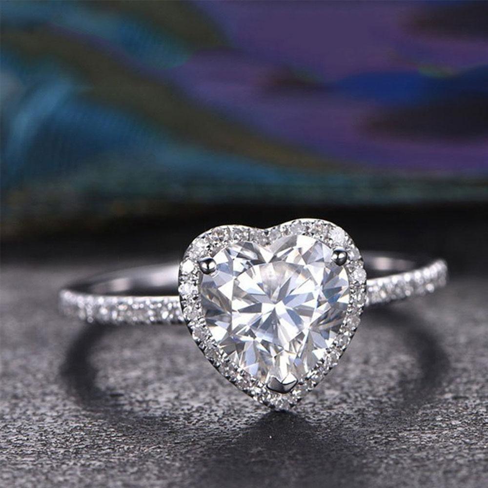 Heart Shaped Cubic Zirconia Halo Engagement Ring CopperPlated Promise Ring for Women Bridal Wedding Band Fine Jewelry
