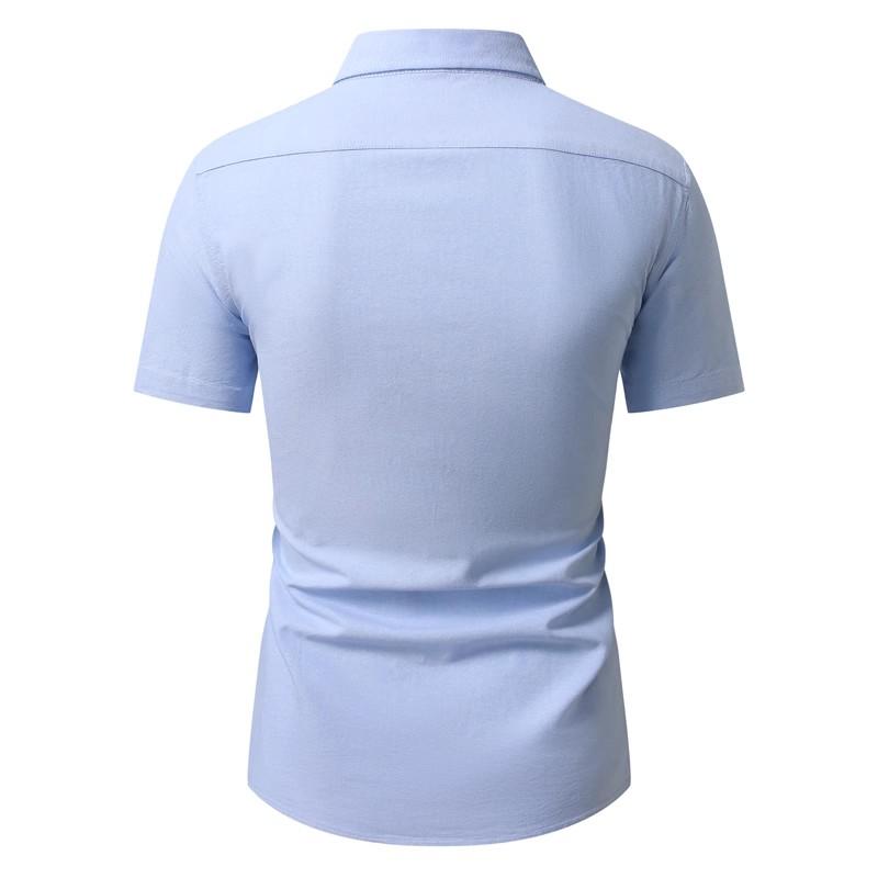 Summer Oxford Cotton Short Sleeve Shirts Business Casual Square Collar Shirt Men