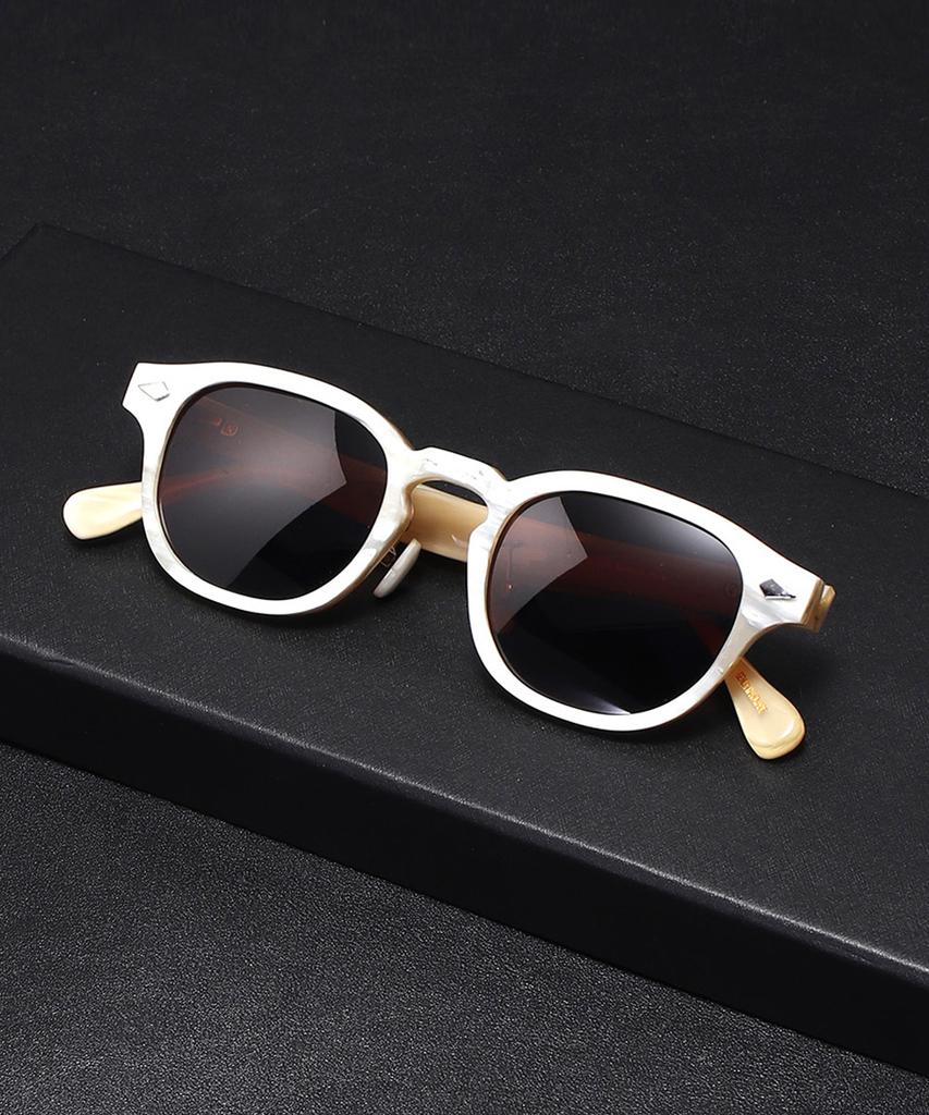 Lingkeonpeuleim Buffalo Horn Arnel Acetate Sunglasses White