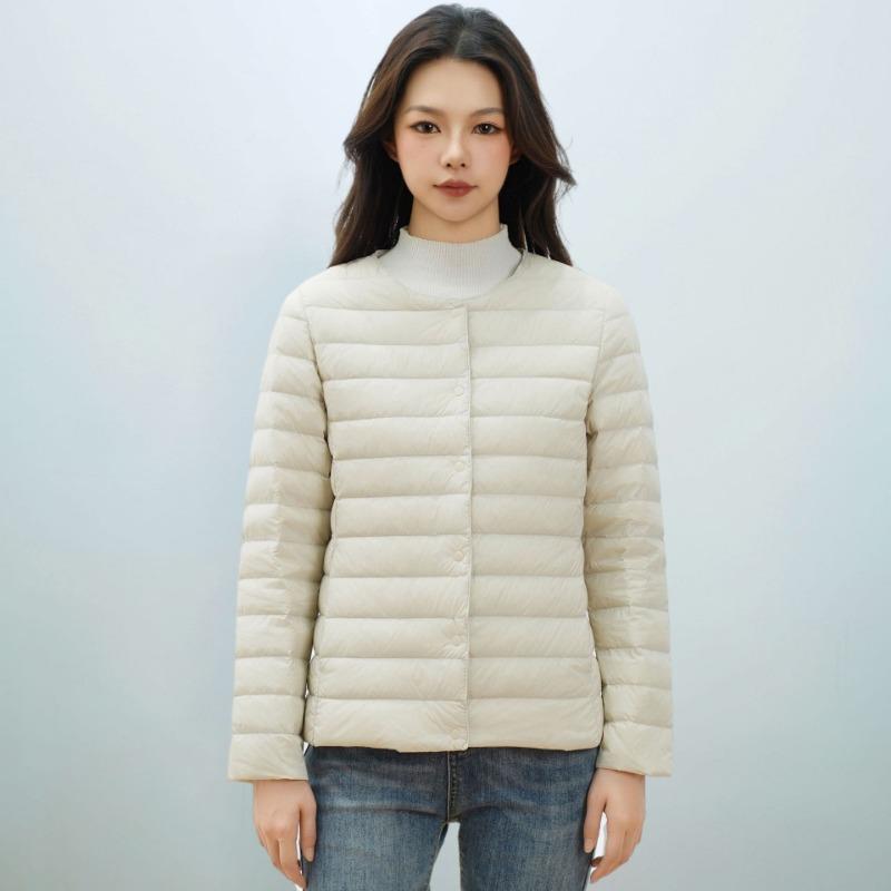

Women s new national standard 90 fleece new solid color women s clothing round neck V neck simple long sleeve down jacket S