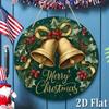 Metal Wall Art Vintage Christmas Bells Sign Golden Holly Dark Green Decor