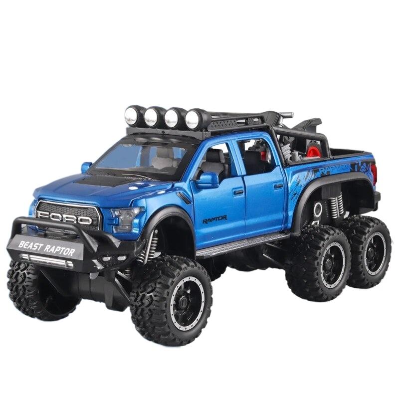 

1/24 FORD Pickup Trucks для мальчиков F150 Raptor литая металлическая модель автомобиля со звуком и светом для детей от 3 лет и старше синий синий