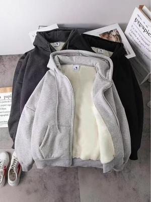 Men's Autumn/Winter Plain Zipper Hoodie: Loose, Casual American Style, Plus Velvet, Plus Size