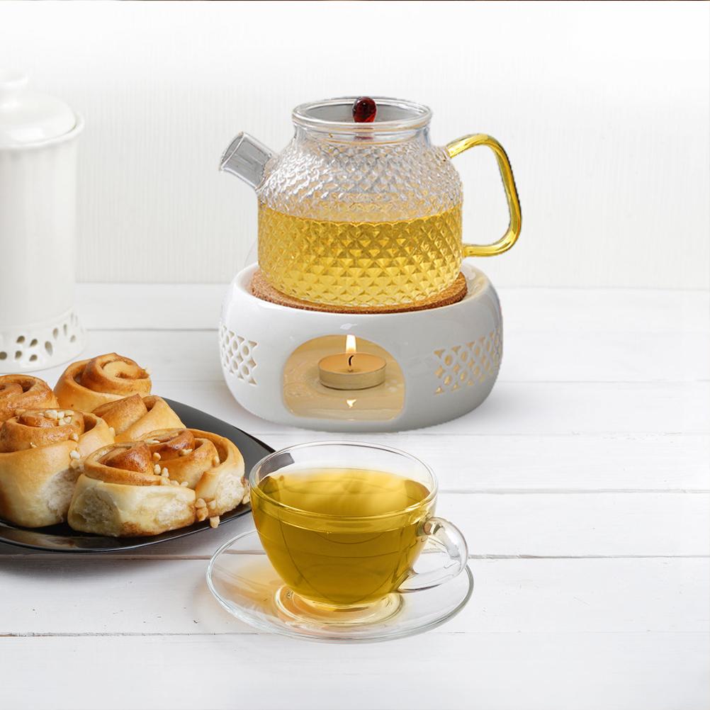 Teapot Warmer Porcelain Coffee Pot Heater Teapot Base with Cork Stand Tea Coffee Water Warmer
