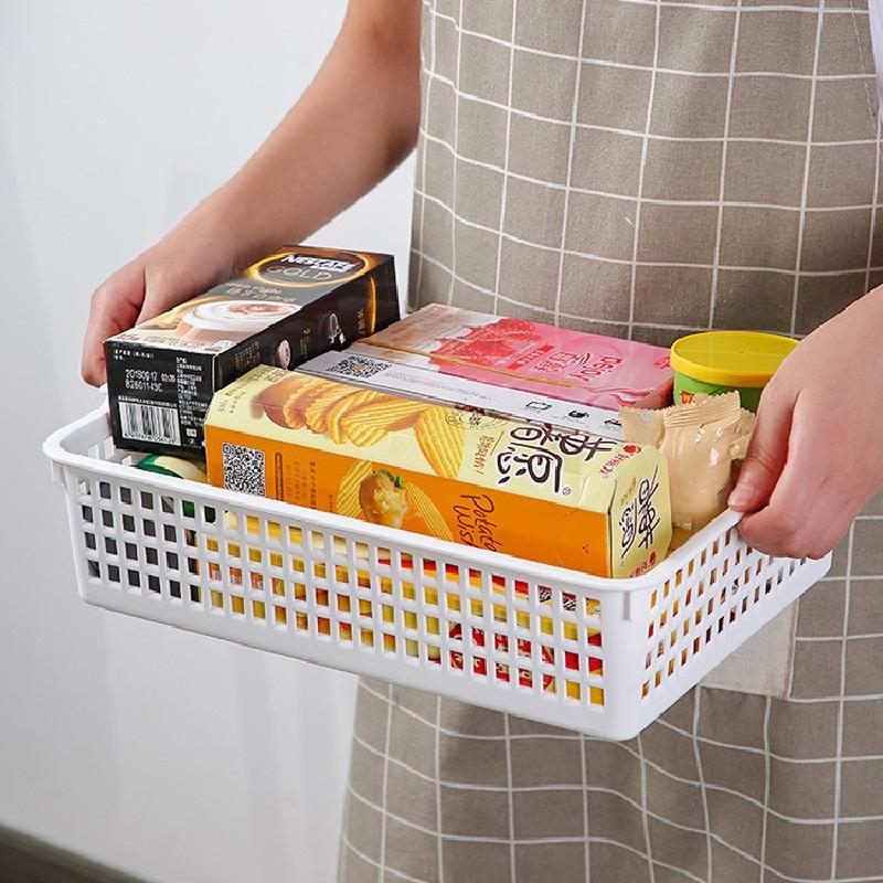 Practical Fashion Simple Household Plastic Hollow Desktop Storage Basket Snack Storage Basket Rectangular Sundries Storage Box Bathroom Rack Basket
