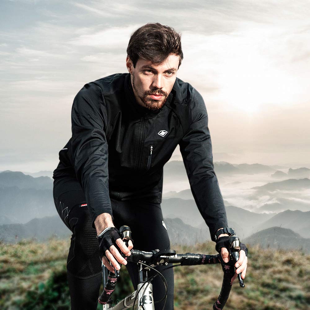 Santic Long Sleeve Cycling Windbreaker Windproof and for Fall and Size L Men's Jersey, Jacket, Cold-Resistant Winter, Black,