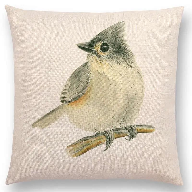 Newest Birds Painting Cushion Cover Robin Titmouse Toucan Fairy Sparrow Firecrest Cardinal Bullfinch