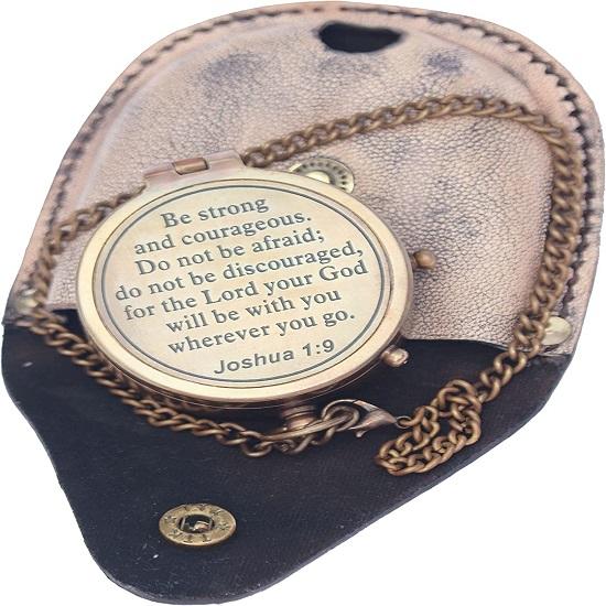 Be Strong and Courageous Brass Engraved Compass, Pocket Compass, Baptism Gifts, Best Easter, Birthday Gifts
