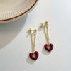 Eco-Conscious Red Heart Chain Tassel Earrings: High-End, Light Luxury Design for Women