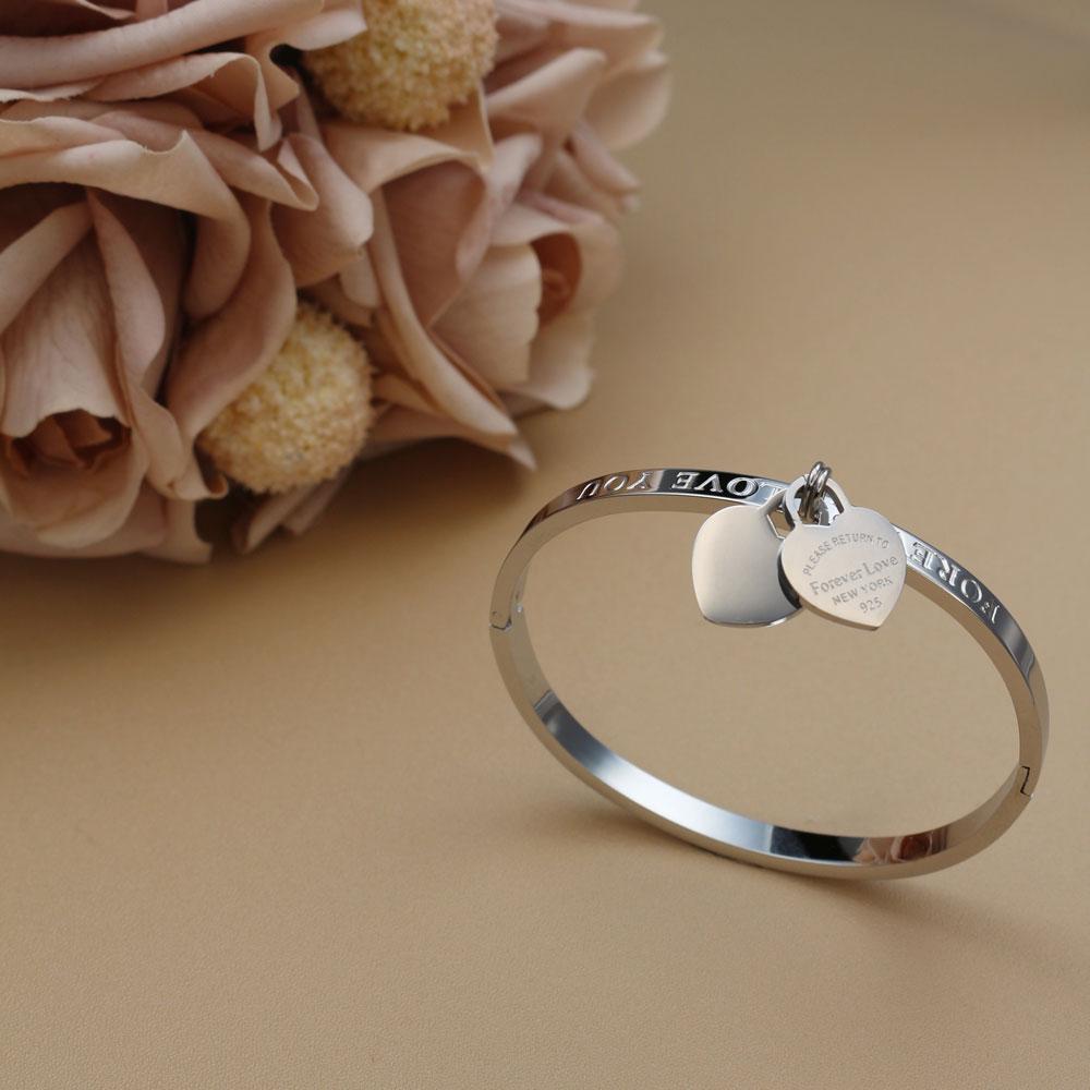 XB999 Hot Classic Stainless Steel Gold Color Bracelets & Bangles Wholesale Jewelry Fine Double Peach Heart Love Bracelets Female