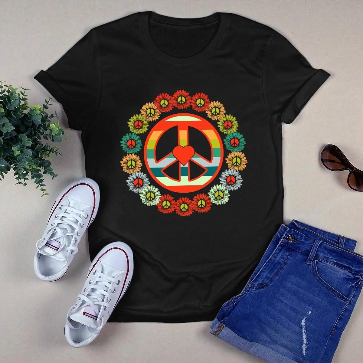 Men s and Women s T-shirts Awesome Flower Power I Peace and Love Hippie Shirt S