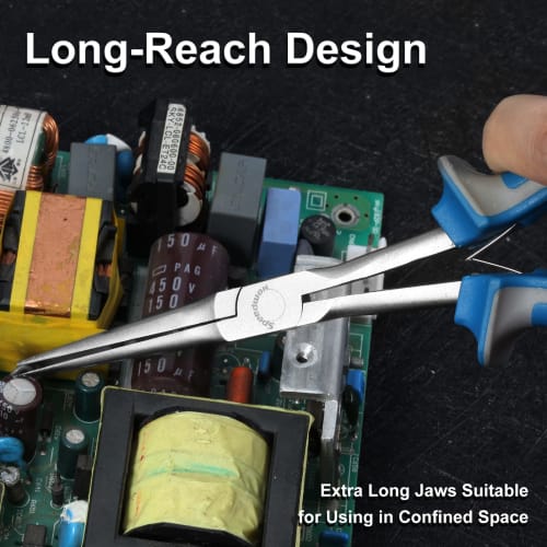 SPEEDWOX Long Reach Mini Long Nose Pliers, 185mm, with Molded Grip, Ideal for Precision Work in Hard-to-Reach Spaces, Long Size, No Grooves, Compact,