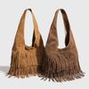 Women's large-capacity frosted leather bag, 2024 new casual style, popular this year, crossbody, handbag, commuter, tassel, underarm bag