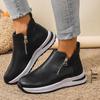 Fashion Black PU Leather Platform Sneakers for Women Fashion Double Zipper High Top Sports Shoes Woman Thick Sole Non Slip Short Boots