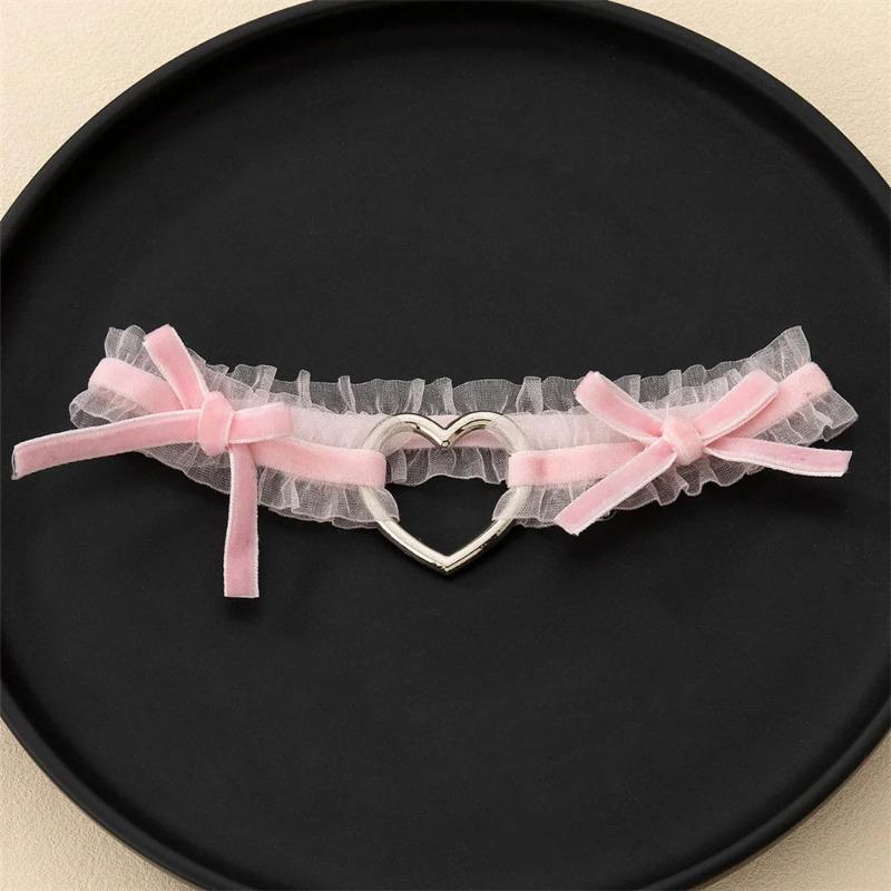 Lolita Lace Garters Leg Belt Punk Cross Heart Bow Leg Ring Goth Elastic Bell Thigh Choker Chain Women Lingerie Cosplay Harness