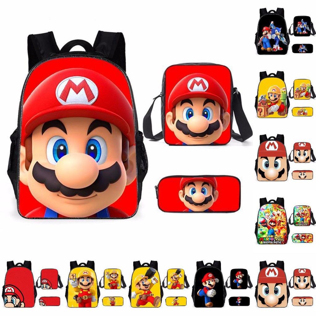 Super Mario Backpack School Bag With Lunch Bag And Pencil Pouch High Capacity Wear Resistant Breathable