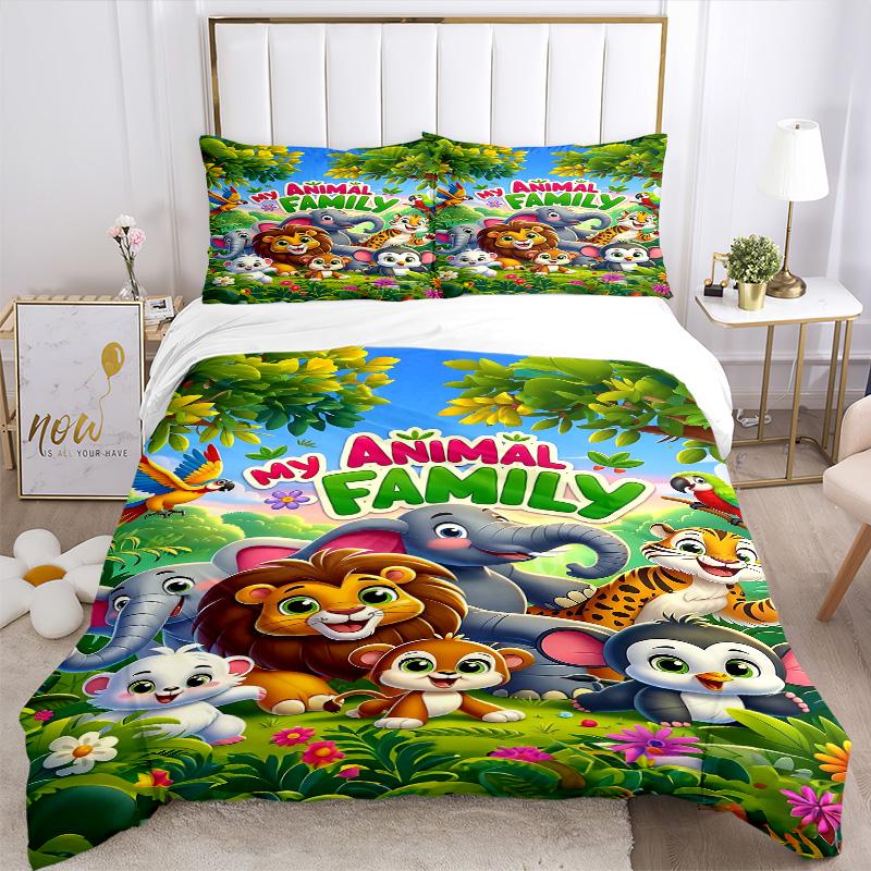 Animal Family Adventure Print 3Pcs Bedding Setduvet Cover With 2 Bedropillowcase Home Birthday Gift