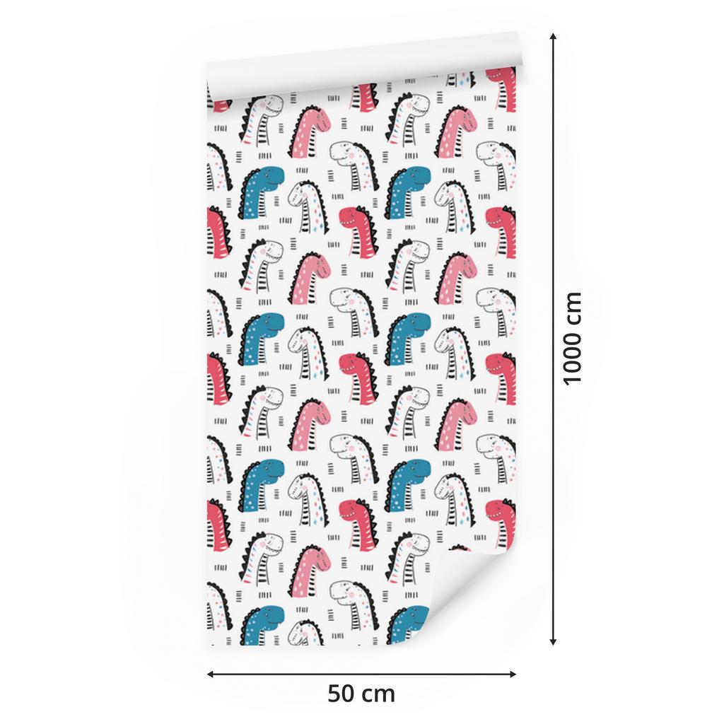 Colorful Dinosaurs and Dots Wallpaper for Living Room and Bedroom 50x1000