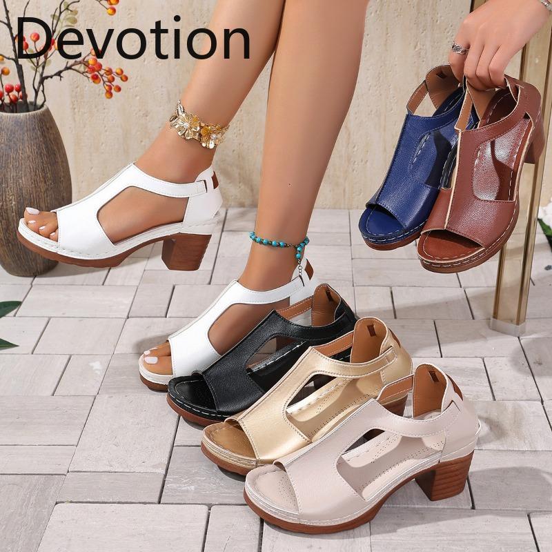 New Women's Shoes Fish Mouth Large Size Wedge Heel Buckle High-heeled Sandals Devotion