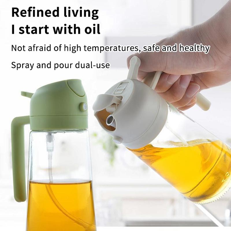 470Ml Glass Oil Spray Bottle 2 In 1 Dispenser + Sprayer Kitchen Oil Spray Bottle Large Capacity Spray Pour Integrated Oil Pot