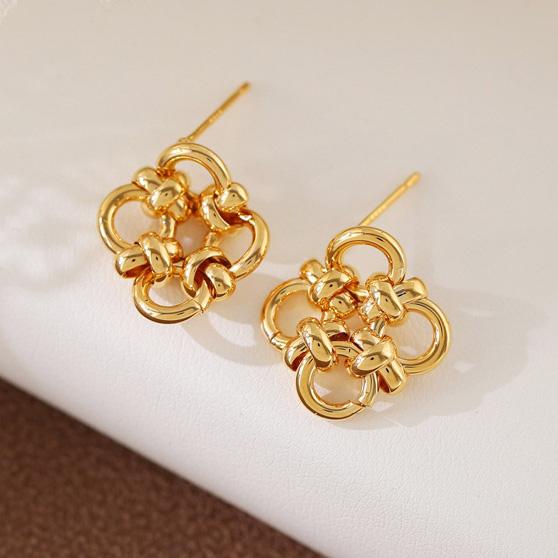 Orecchino a Lobo Nodo Vuoto Trifoglio in Argento Sterling 925 Vero Oro 18K per Donna Gioielleria Fine Minimalista Accessorio Pianta alla Moda
