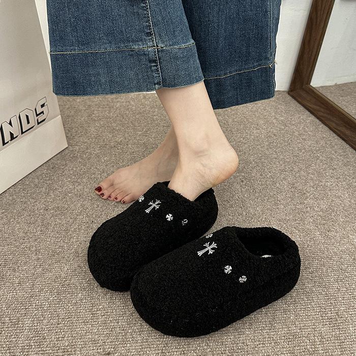 Xiaoxiangfeng Bag Head Half Slippers Women's Outer Wear 2025 Autumn and Winter New Thick-bottomed Comfortable Lazy Fluffy Cotton Slippers Tide