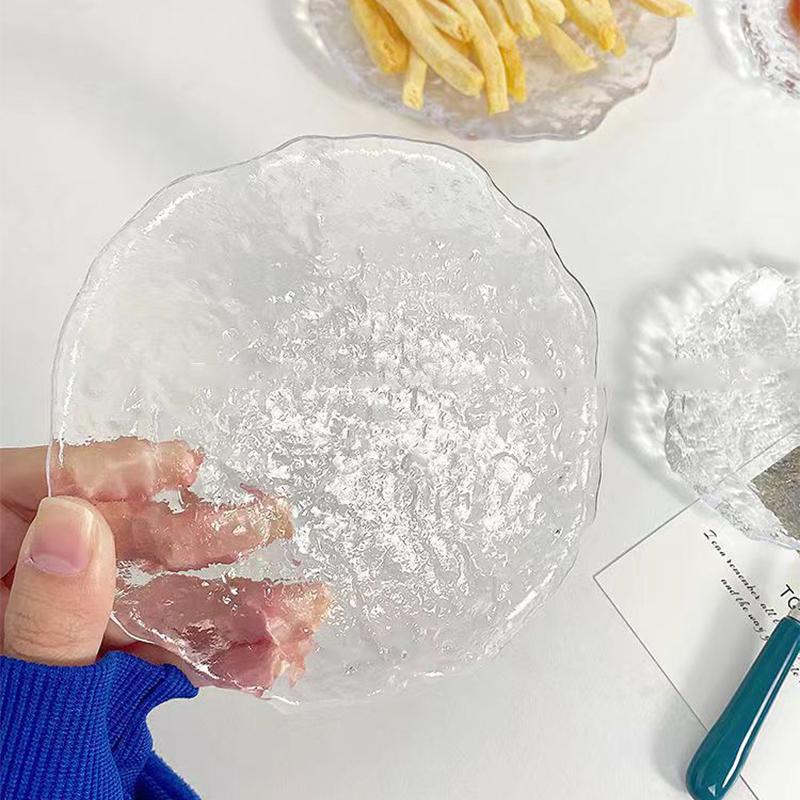 Ins Style Irregular Transparent Glass Decorative Tray Jewelry Storage Display Photography Props Home Coffee Saucer Snack Plate
