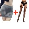 2PCS/SET Women High Waist Pencil Mini Skirts+Stockings Dress Set,Sexy Casual Wrap Hips Black Short Skirt and Pantyhose