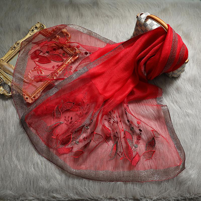 Fashion  Silk Wool Scarf  Embroidered Women Shawls And Wraps Lady Travel Pashmina High Quality Winter Neck Scarves Hijab
