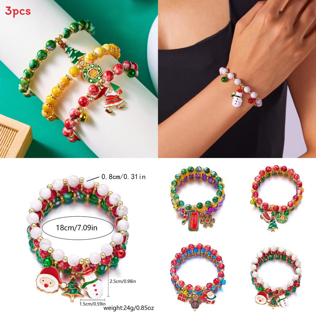 Christmas Tree Santa Snowman Beaded Bracelets Set For Women Festive Gift Idea
