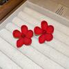 Silver Needle Ankara Red Geometric Stud Earrings Female Korean Ins Fashion Design Earrings High-end Exquisite Earrings
