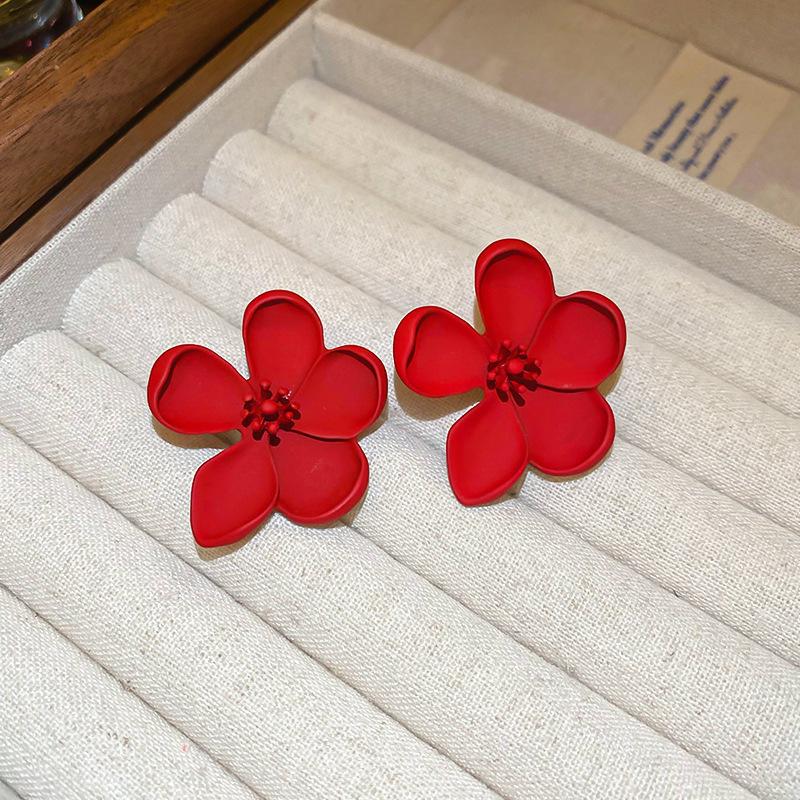 Silver Needle Ankara Red Geometric Stud Earrings Female Korean Ins Fashion Design Earrings High-end Exquisite Earrings
