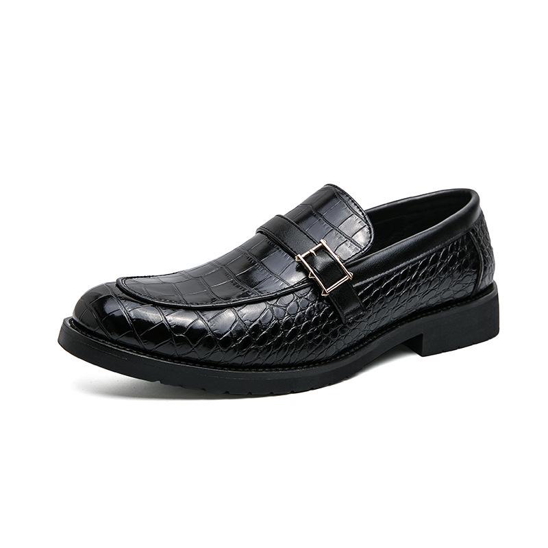 Men's Large Size Autumn Slip-on Leather Shoes, British Style Pointed Toe with Buckle