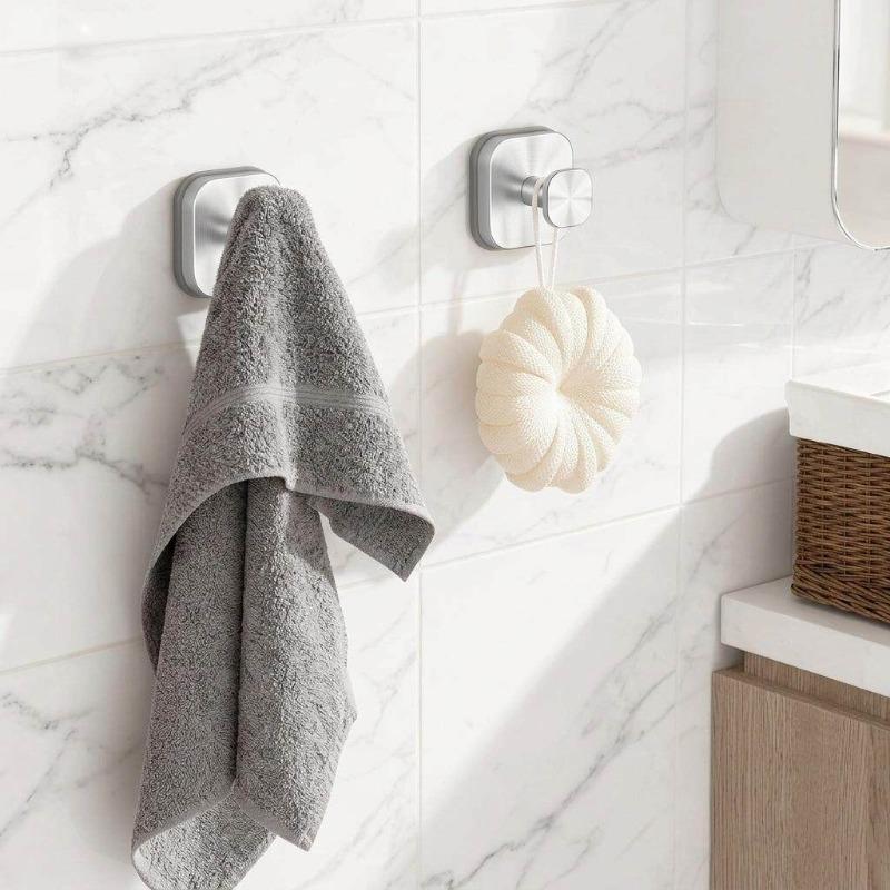 2Pcs Square Strong Suction Cup Hooks Stainless Steel Wall Hook No-Drill Towel Holders For Kitchen Bathroom Hanging Hangers