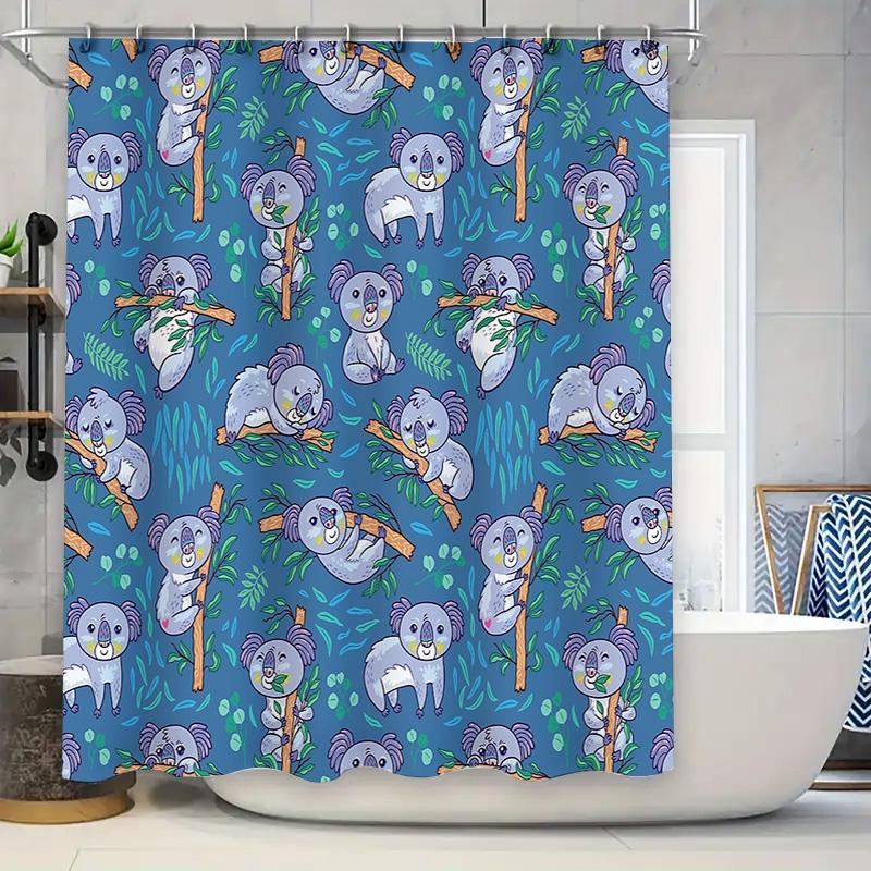 

Cute Koala Shower Curtain Forest Animals Bathroom Decor Tropical Leaves Pattern Washable Fabric Home Decor Set Waterproof 90x180cm