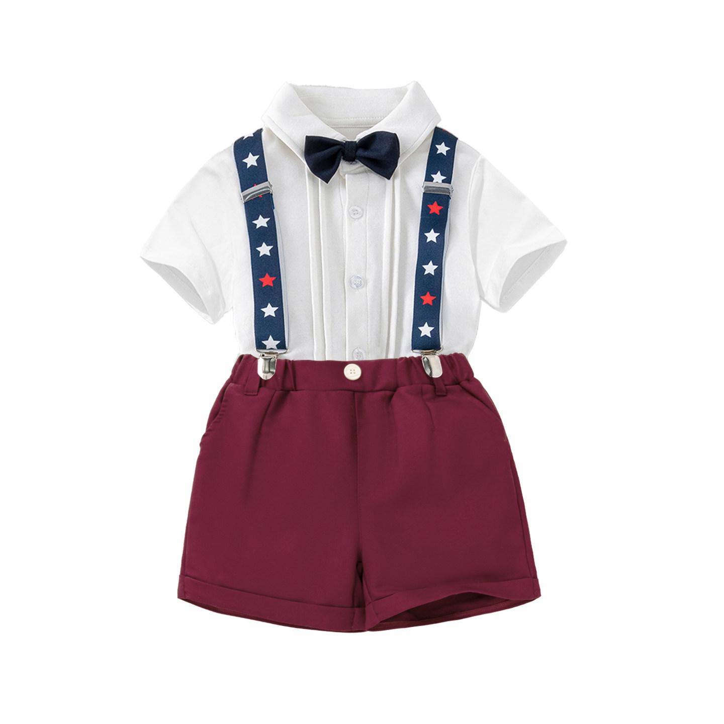 Boys Summer Two-Piece Short Sleeve Overalls - First Birthday Outfit 120 cm
