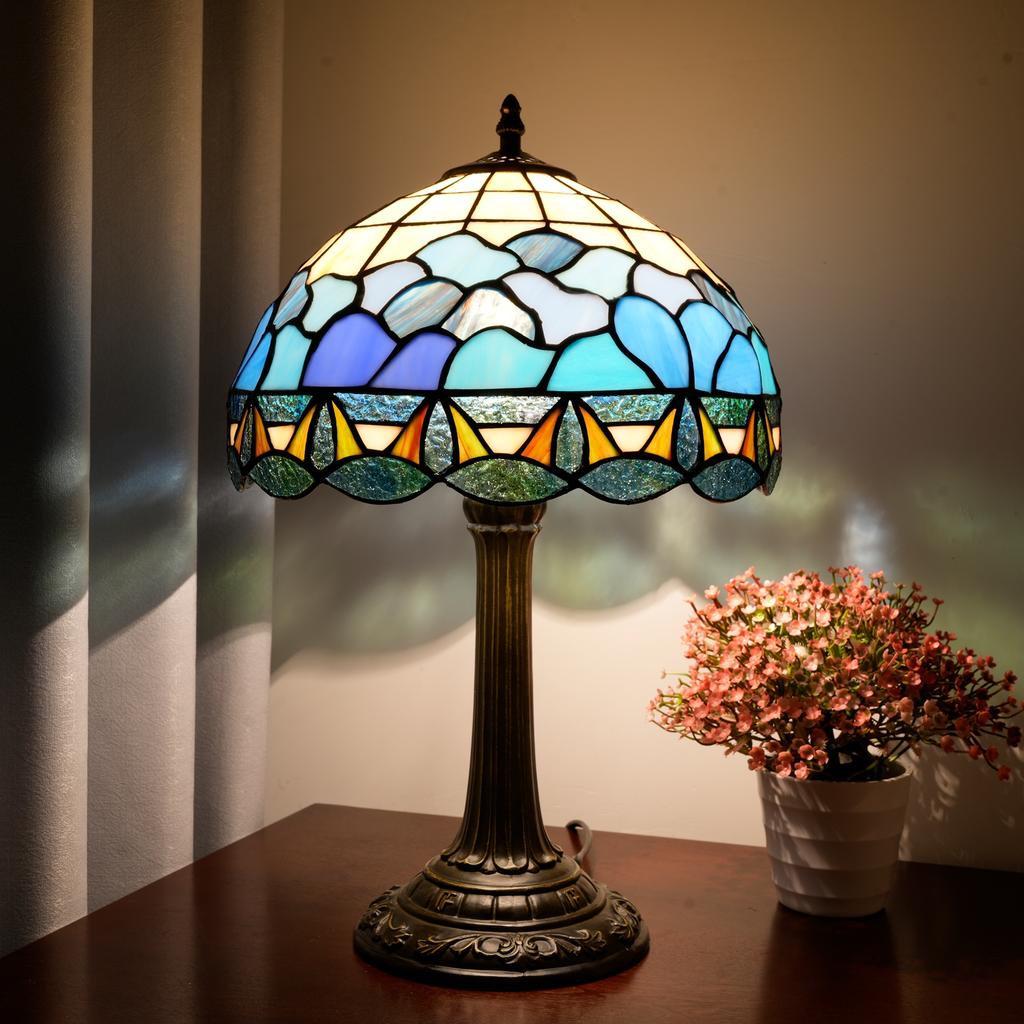 12-Inch Stained Glass Table Lamp with Bee Wave Shell Lampshade Decorative Lighting for Home Office desk lamps