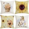 Sunflower Bee Printed Linen Pillow Cover Spring and Summer Flowers Pillow Sofa Pillow Cushion Cover