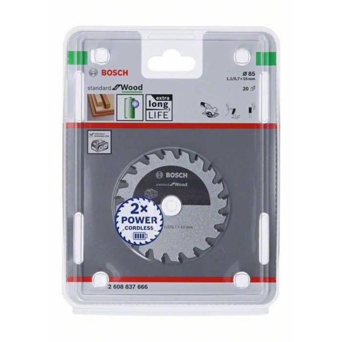 Bosch Lame de scie circulaire Standard for Wood pour scies sans fil 85 x 1,1-0,7 x 15 T20 - 2608837666