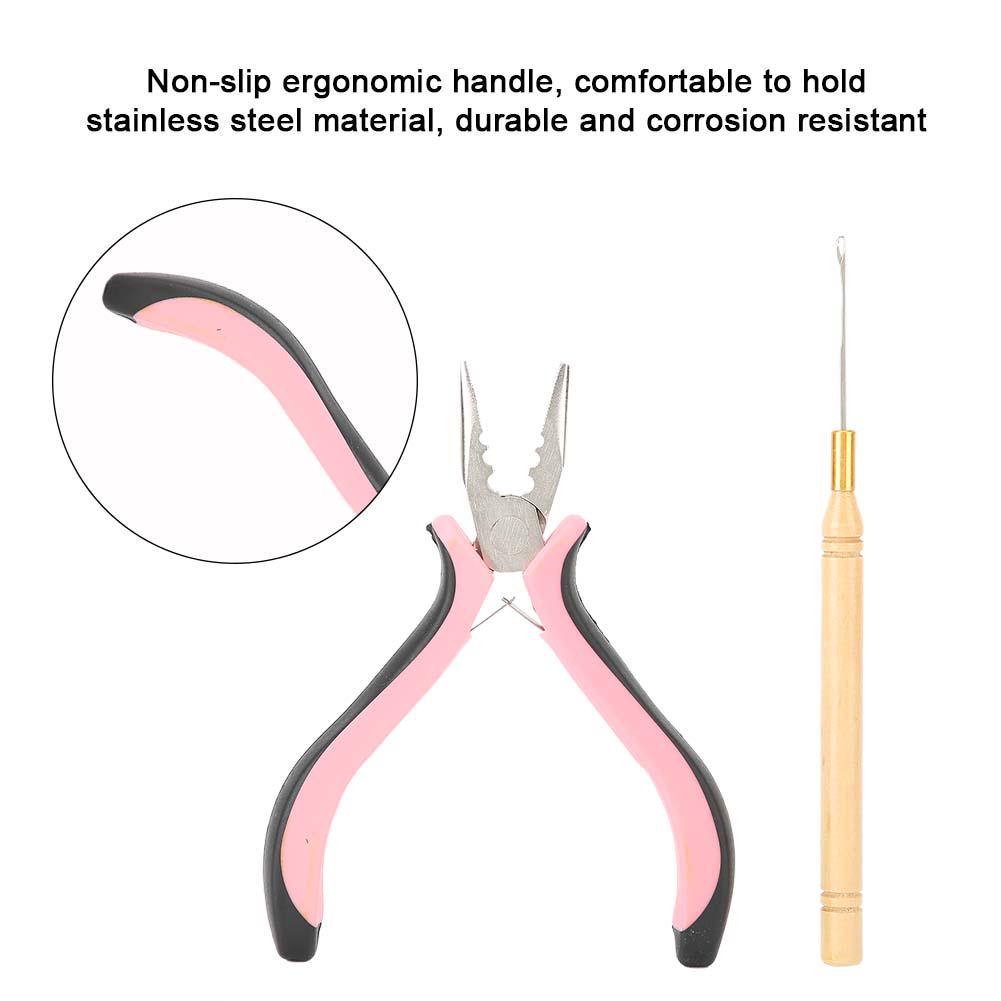 Hair Extension Hook Needle 3 Hole Pliers Set Stainless Steel Hair Extension Wig Tools