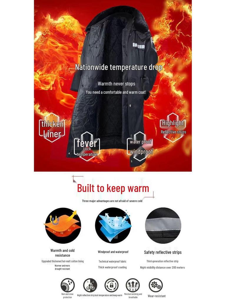 Men's Thickened Cold-Proof Cotton-Padded Military Overcoat – Mid-Length, Multifunctional Workwear Jacket for Labor Protection