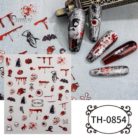 Easy to Apply Nail Decals 6 Sheets Halloween Stickers for Women, Pumpkin Ghost Bat Skull Design Manicure Decoration Decals, Art Accessories Home Salon