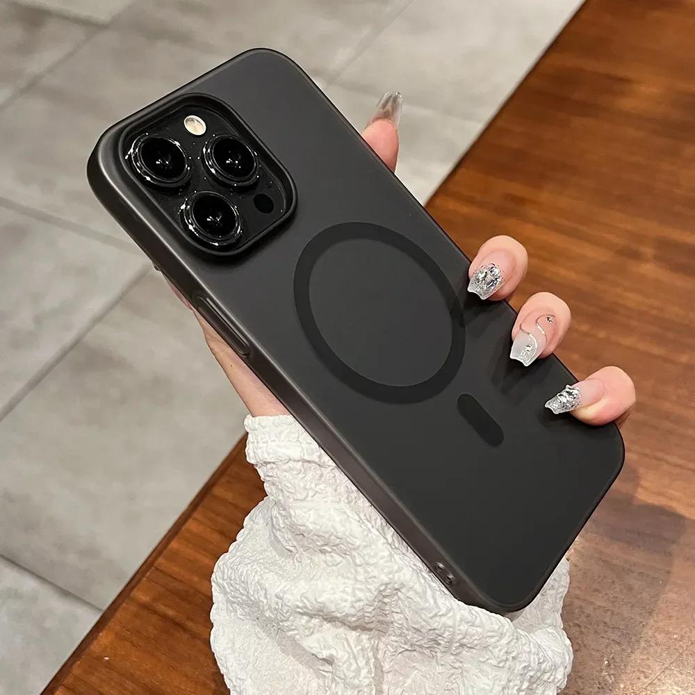 Luxury Ultra Thin Matte Clear Case For iPhone 14 15 Plus 13 12 11 Pro Max For Magsafe Wireless Charge Magnetic Clear Hard Cover