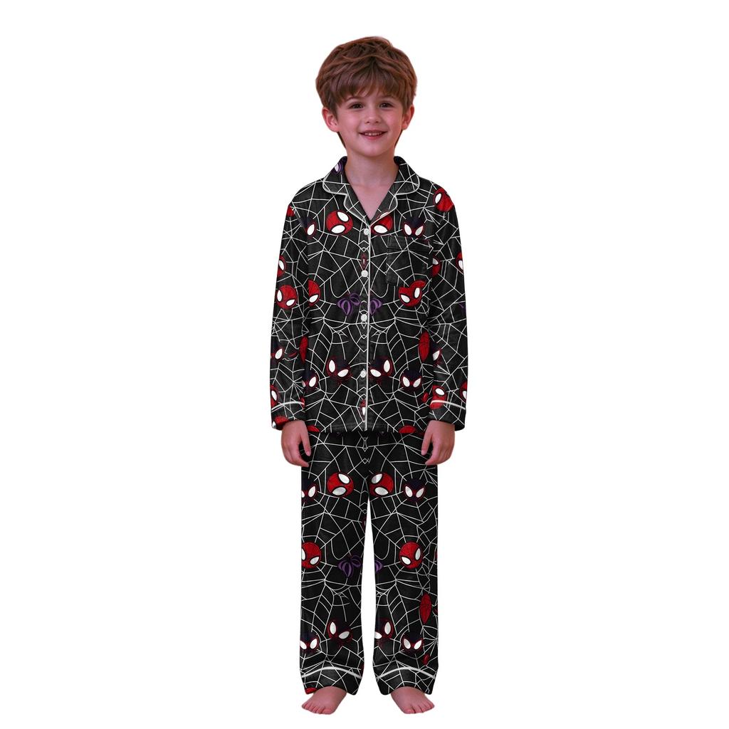 Christmas Print Family Matching Outfits with Stand Collar and Button Front for Holiday Photos